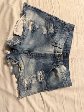 Distressed Light Blue Denim Cutoff Shorts - wrangler